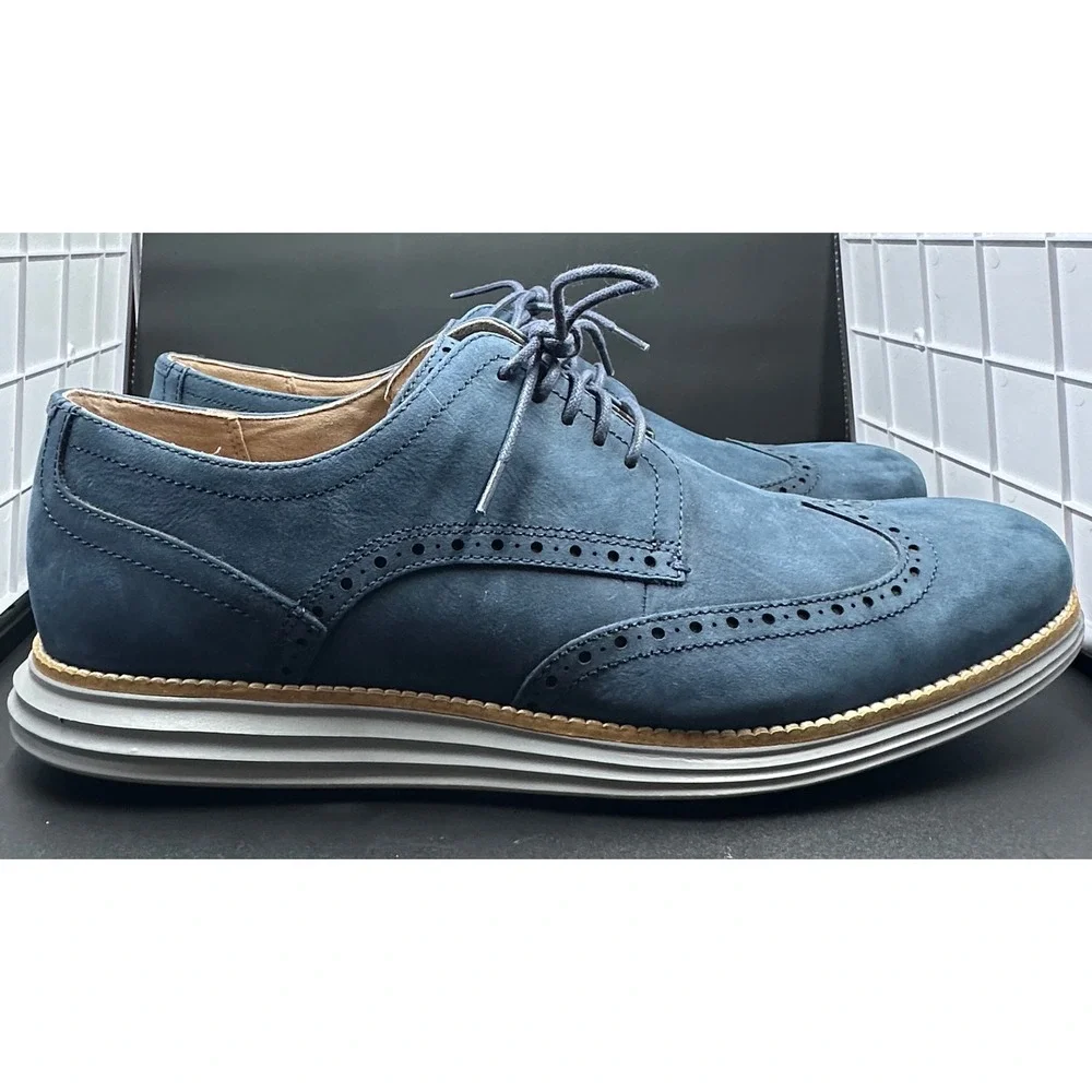 Cole Haan Grand OS Mens Blue Nubuck Wingtip Oxford Shoes Size 12 M